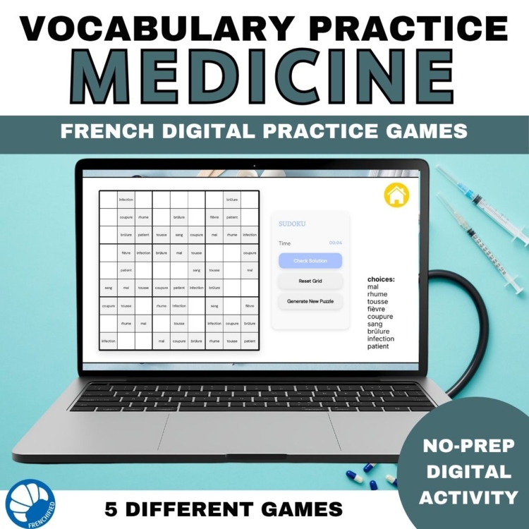 French vocabulary activity practice games health la santé medicine