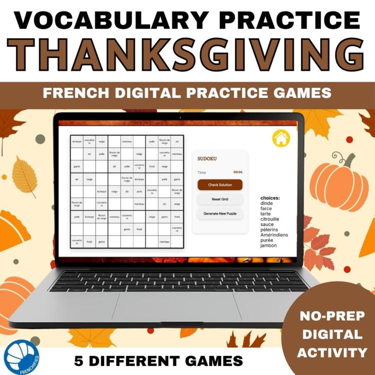 French vocabulary activity practice games Thanksgiving Action de Grâce