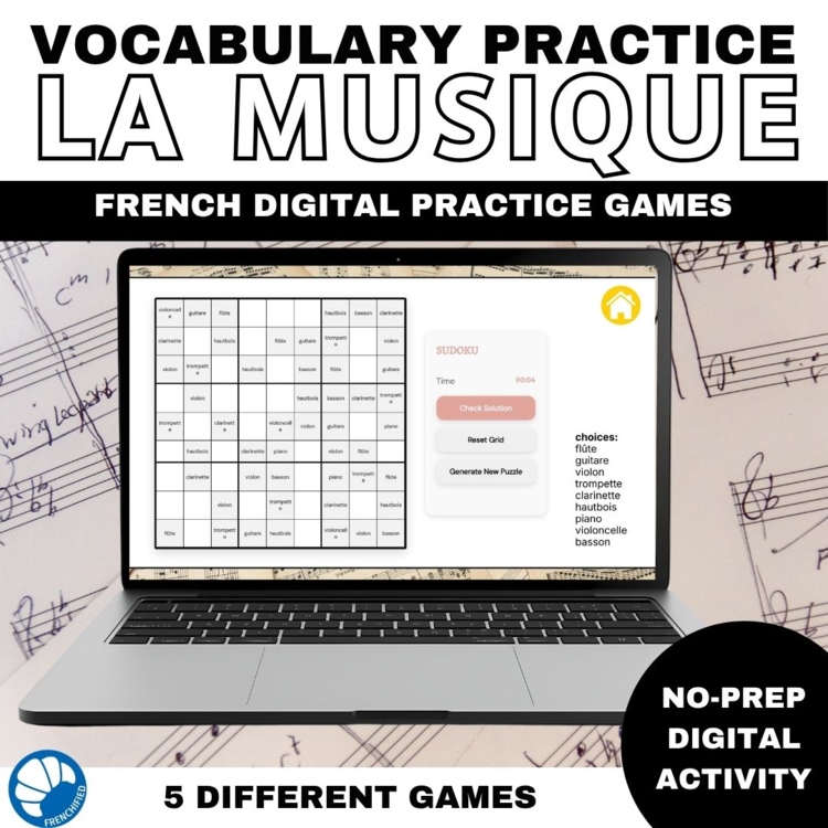 French Music Vocabulary Games | 6 No-Prep Digital Activities