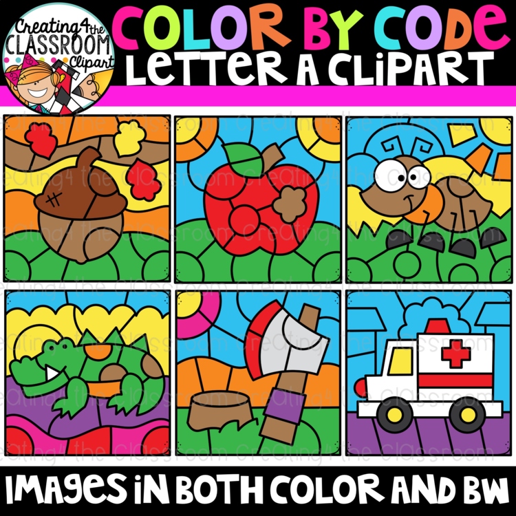 Letter A Color By Code Clipart {Alphabet clipart}