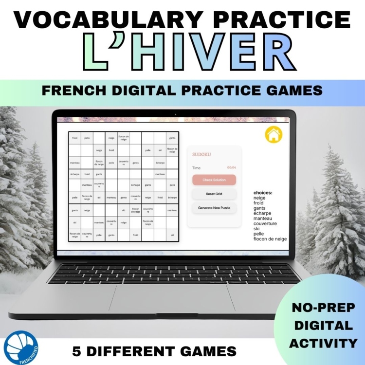 French vocabulary activity practice games winter l'hiver