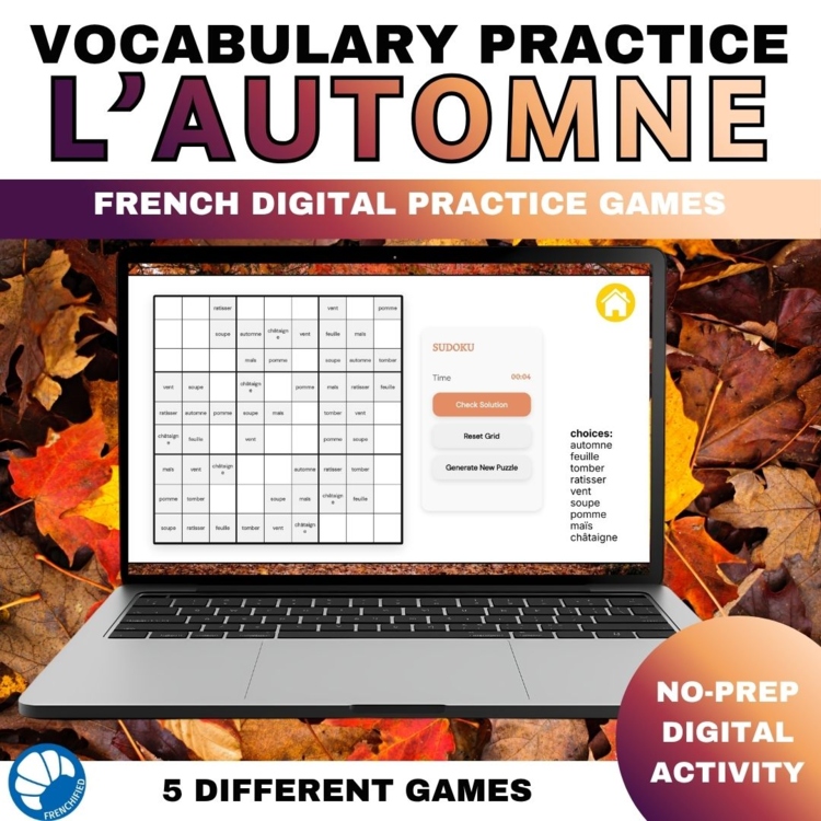 French fall French autumn vocabulary activity practice games l'automne
