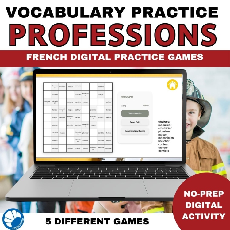 French vocabulary activity practice games professions jobs métiers