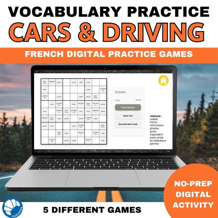 French Vocabulary practice Games Cars & Driving Digital Activities No Prep
