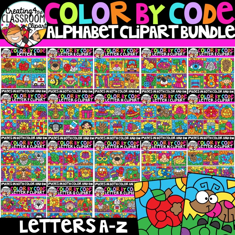 Color by Code Alphabet Clipart Bundle |Color by Number