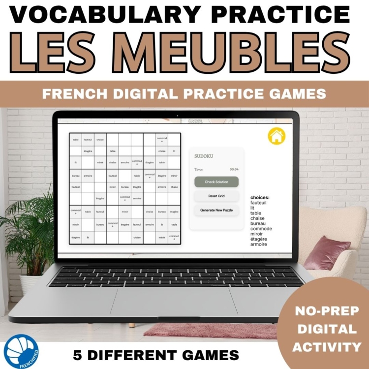 French vocabulary activity practice games furniture les meubles