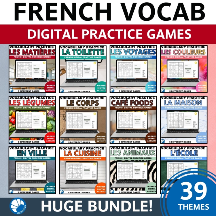 French vocabulary practice games huge bundle NO PREP self-grading activities