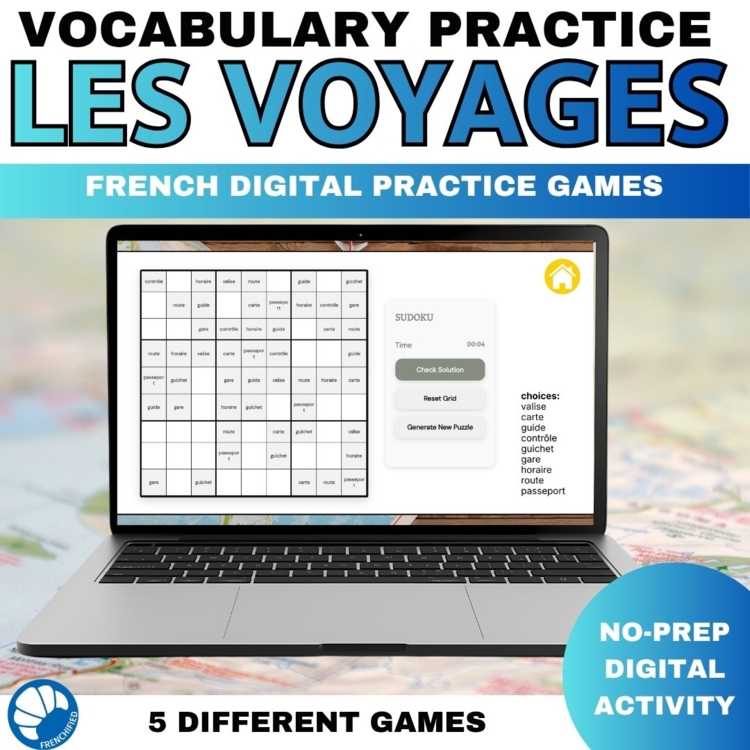 French vocabulary activity practice games travel les voyages games