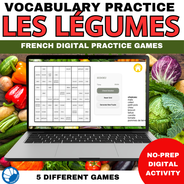 French vocabulary activity practice games vegetables les légumes games