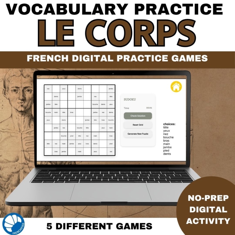 French vocabulary activity practice games body parts le corps games