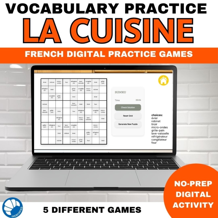 French Kitchen Cooking Vocabulary Games Activities for Review Practice no prep