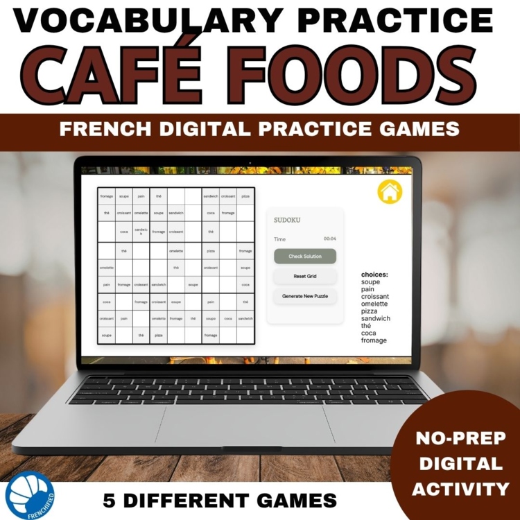 French Review Games for Café Food Vocabulary Practice Activities 6 games no prep