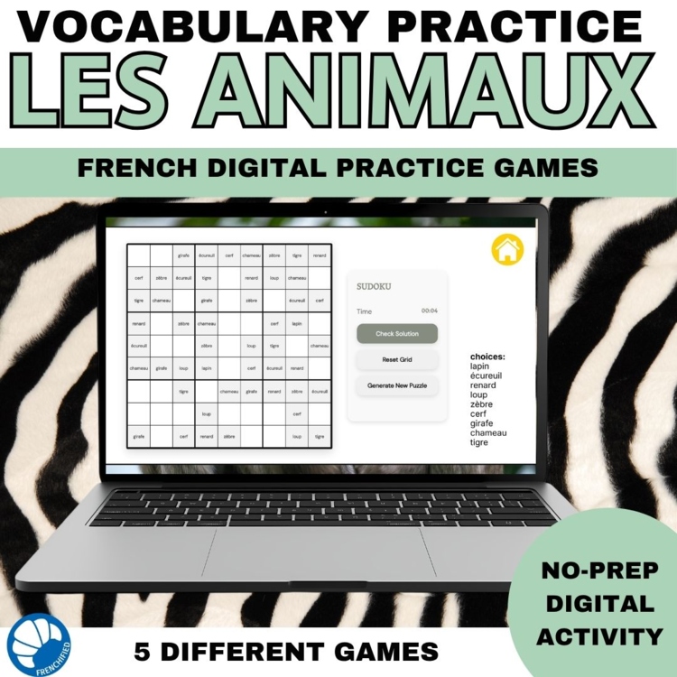 French Animals Vocabulary Games & Activities for practice 6 different activities