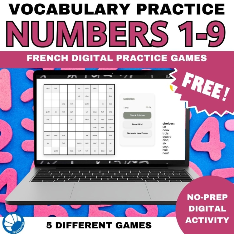 French numbers 1-9 activity practice games 6 different no prep activities