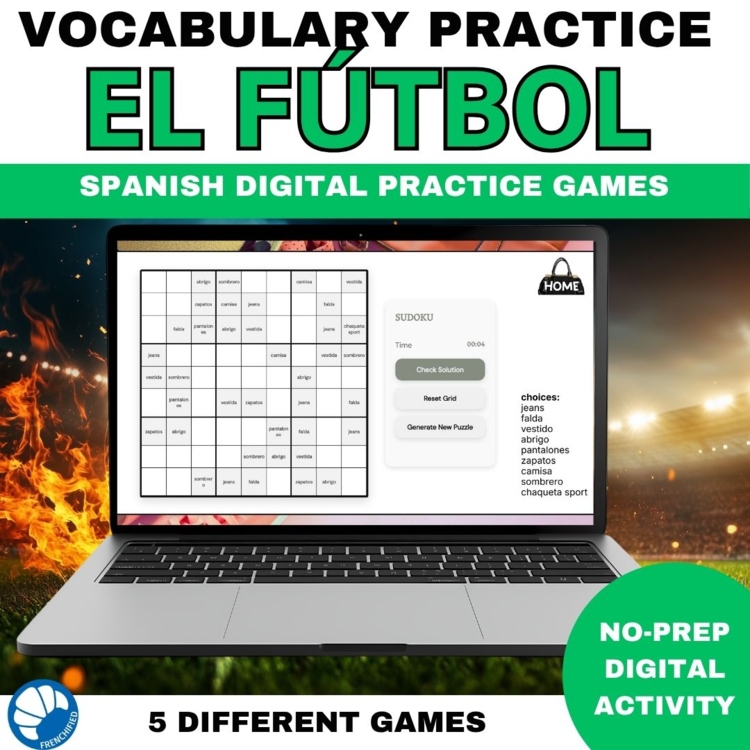 Spanish Soccer vocabulary activity practice games soccer 6 different activities