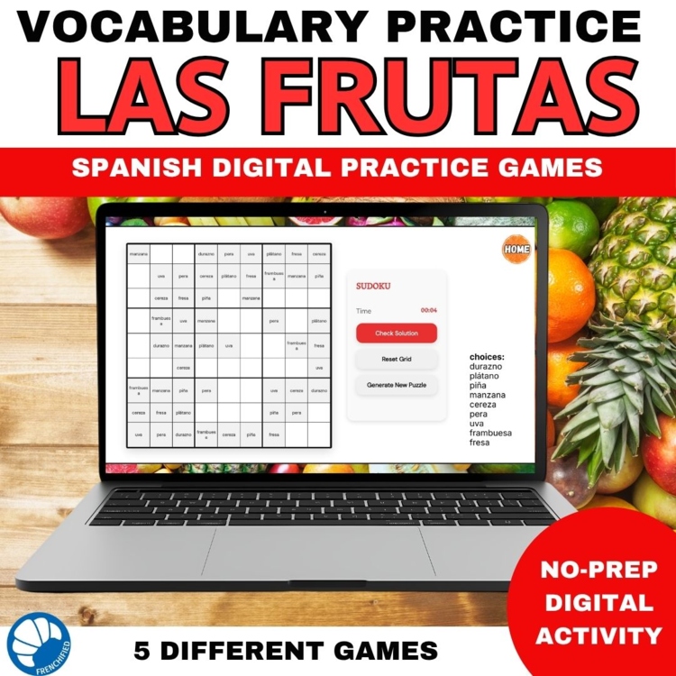Spanish Fruit Vocabulary Games | 6 No-Prep Digital Activities