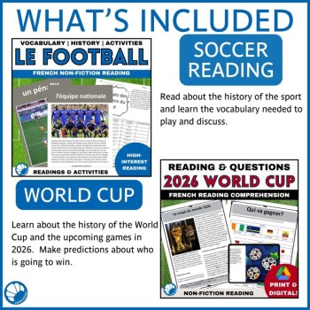 French le football Soccer activities reading comprehension and vocabulary bundle, image 2