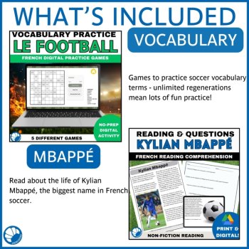 French le football Soccer activities reading comprehension and vocabulary bundle, image 3