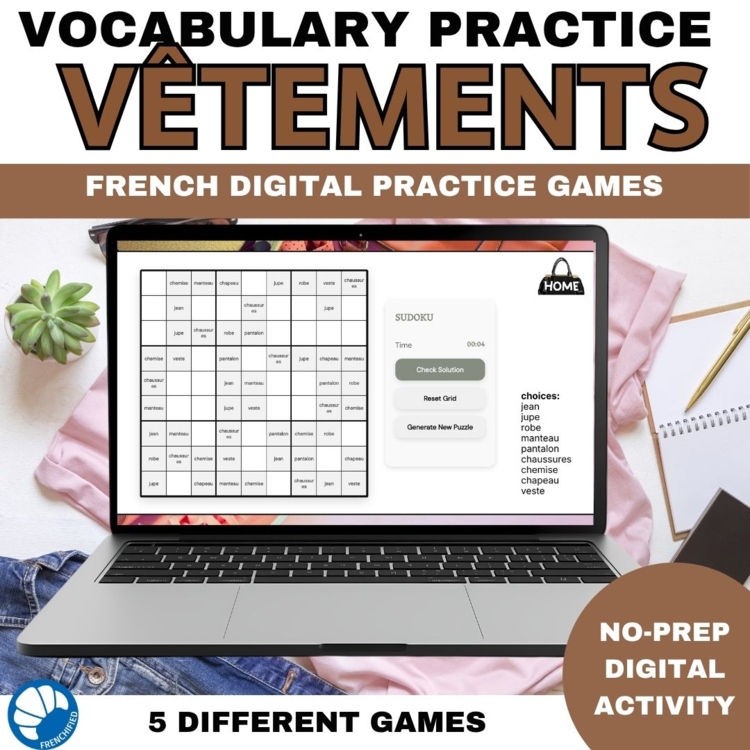 French Clothing Vocabulary Games | 6 No-Prep Digital Activities