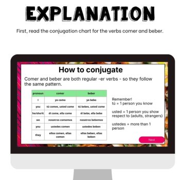 Spanish 1 ER Verbs Digital Conjugation Game Comer and Beber Practice, image 2