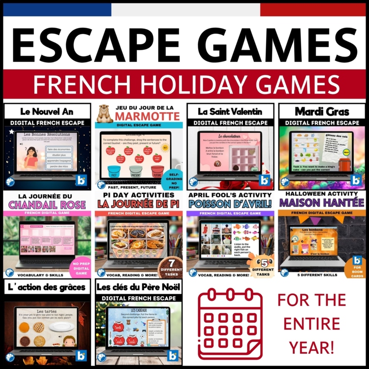 French Digital Escape Games Bundle | 10 Holiday Activities