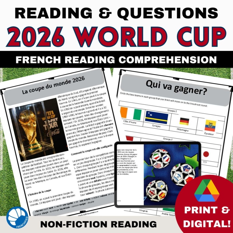 French reading comprehension activity & questions Coupe du Monde World Cup 2026