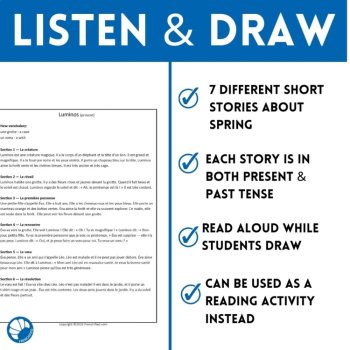 Printemps French listening comprehension Spring listen and draw activity, image 3