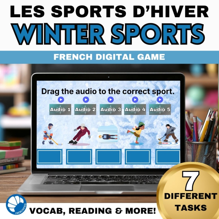 French winter sports and games vocabulary reading listening activity