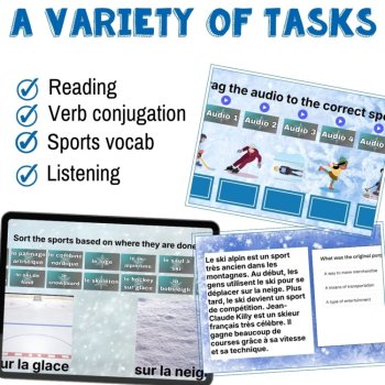 French winter sports and games vocabulary reading listening activity, image 3