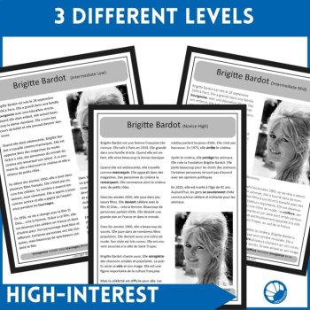 Brigitte Bardot French Reading Comprehension, 3 different Reading Levels, image 2