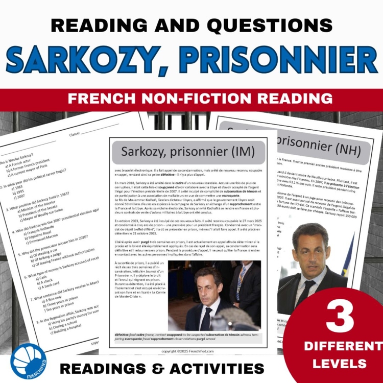 Sarkozy French Reading Comprehension | Differentiated Current Events