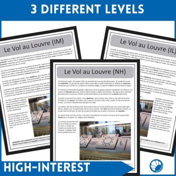 Louvre theft French reading comprehension activity differentiated 3 versions, image 2