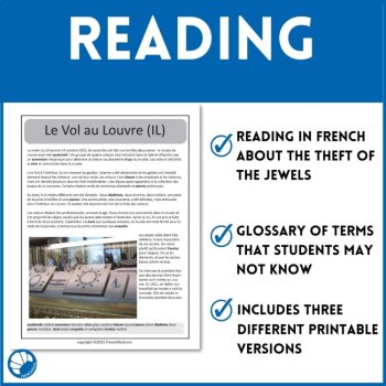 Louvre theft French reading comprehension activity differentiated 3 versions, image 3