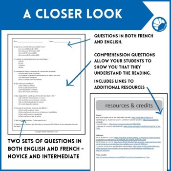 Louvre theft French reading comprehension activity differentiated 3 versions, image 4