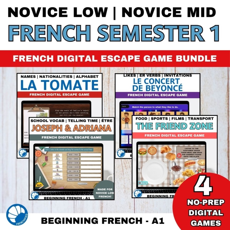French 1 First Semester Escape Room Bundle | 4 Novice-Low Digital Games