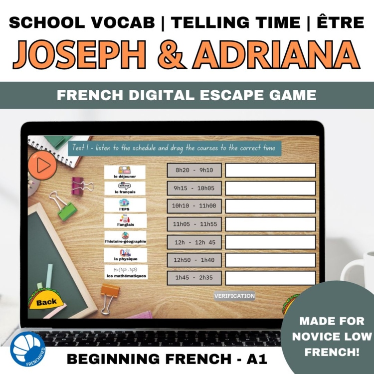 French Telling Time Game | School Schedule & Être Escape Room