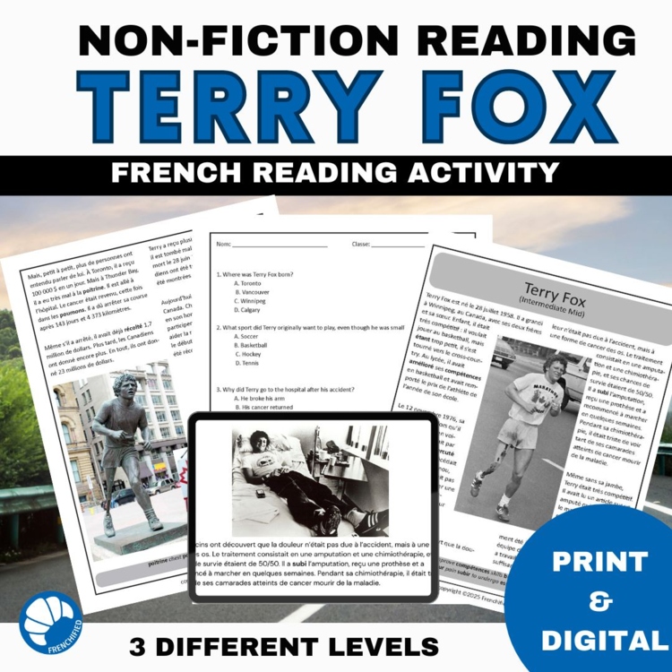 Terry Fox French High School Reading Comprehension | 3 Levels