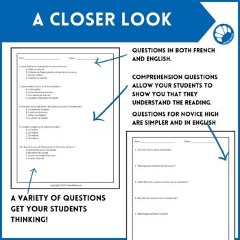 Terry Fox French High School Reading Comprehension | 3 Levels, image 4