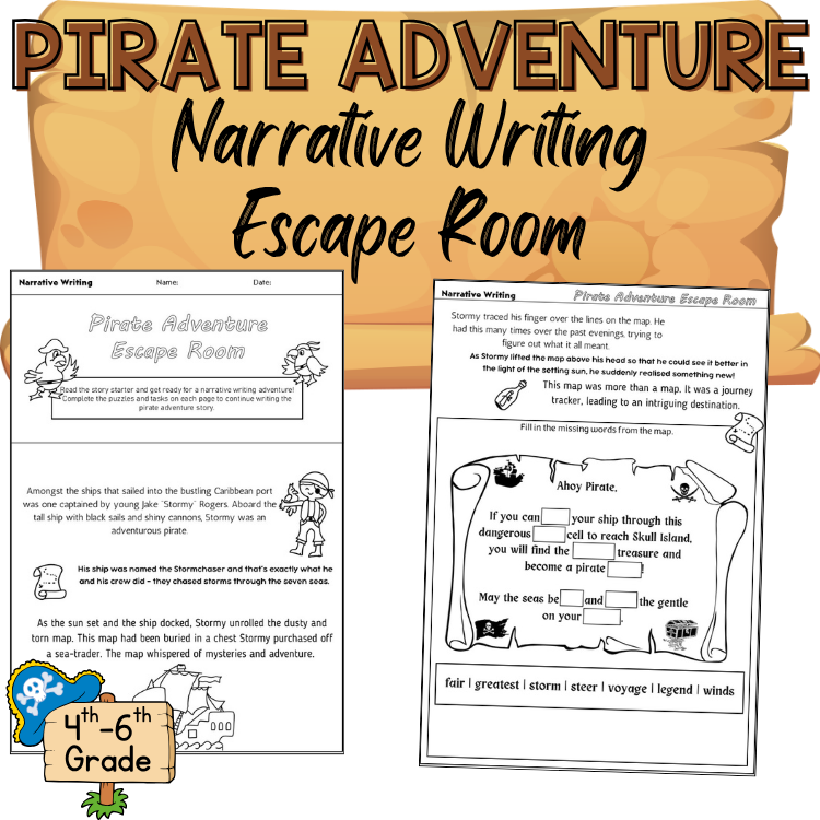 ELA Fun Adventure Story Writing 4th 5th Grade English Escape Room Prompt Paper