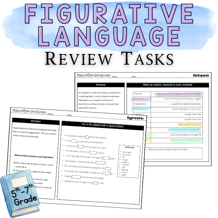 Figurative Language Worksheets 5th 6th Grade No Prep Packet Handout Guided Notes
