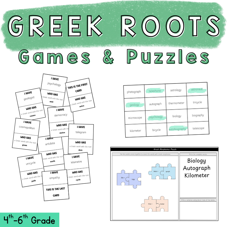 Middle School Morphology Word Puzzles Greek Roots Activities & Games ELA Review
