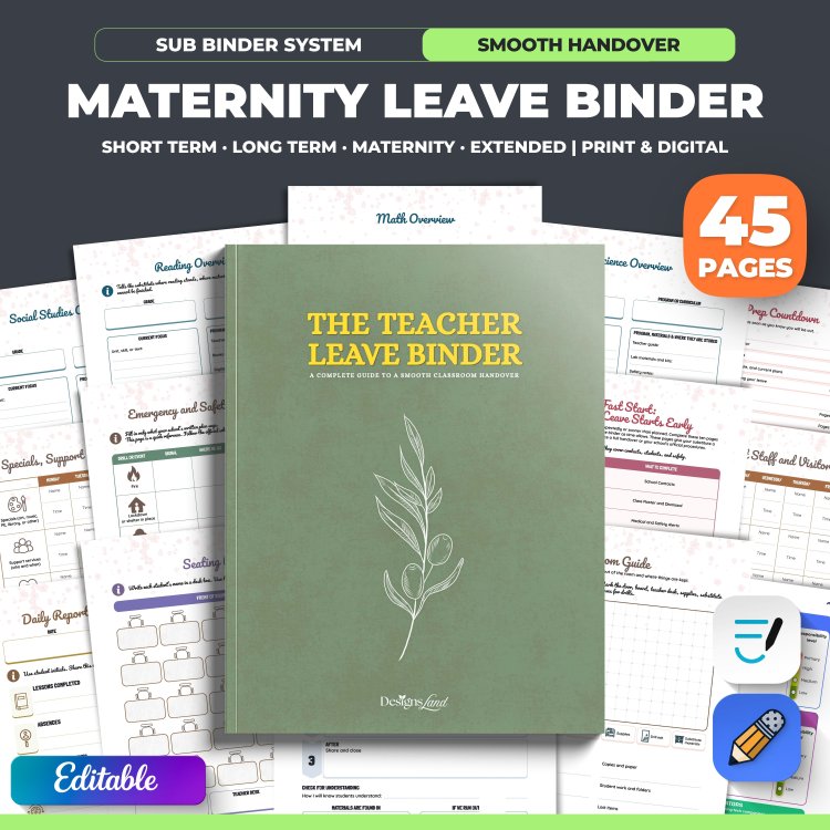 Editable Maternity Leave Binder, Short Leave Binder. Long Term Leave Binder. Sub Plans. Extended Leave. Substitute Emergency Sub Binder