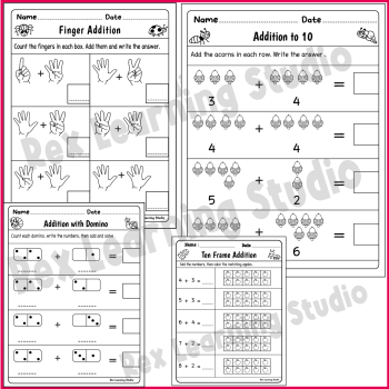 First Grade Addition Within 20 – No-Prep Math Worksheets & Activities, image 2