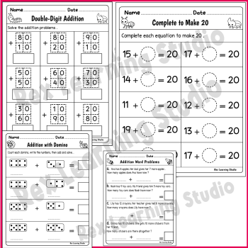 First Grade Addition Within 20 – No-Prep Math Worksheets & Activities, image 5