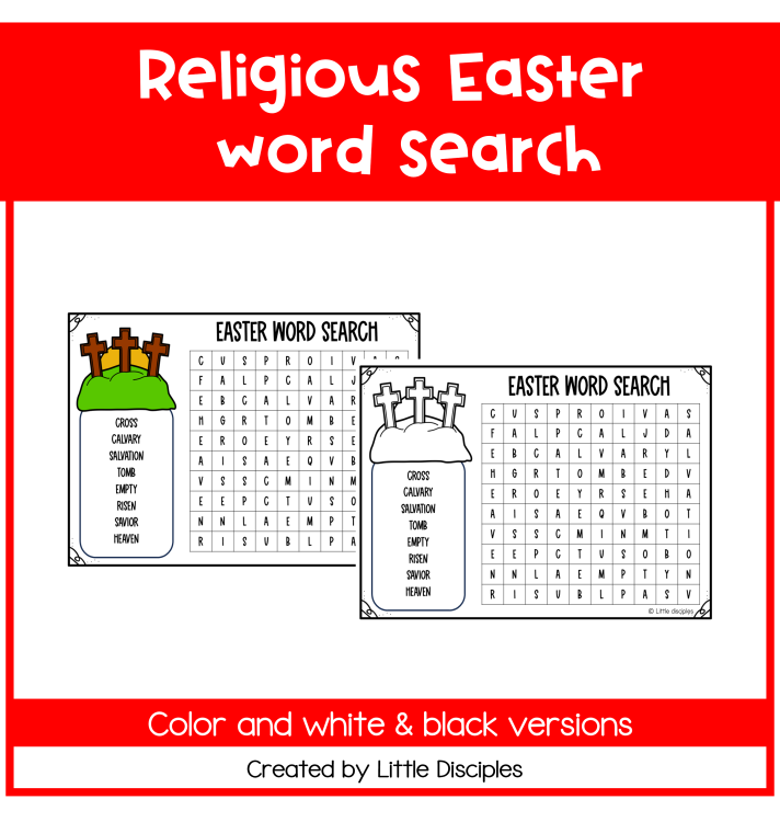 Religious easter activity word search worksheet | Holy week coloring page |