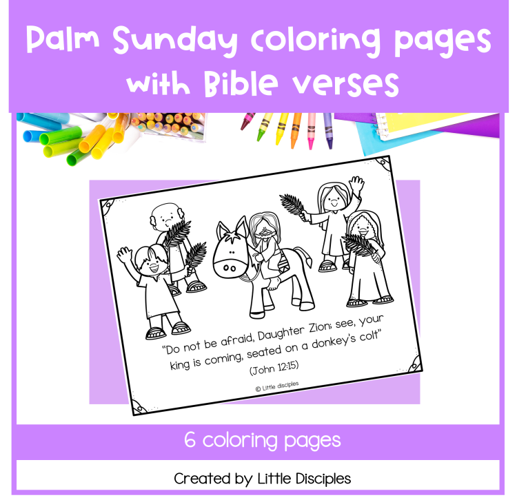 Palm sunday coloring pages with Bible Verses | Christian easter coloring pages activity |