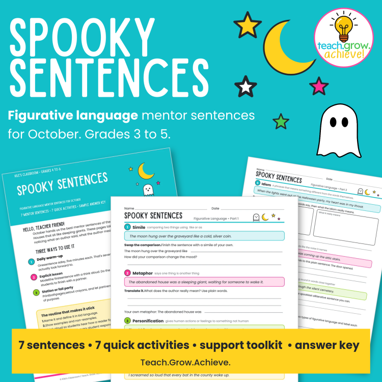 Halloween Figurative Language Review Spooky Sentences Activity and Teacher Toolkit