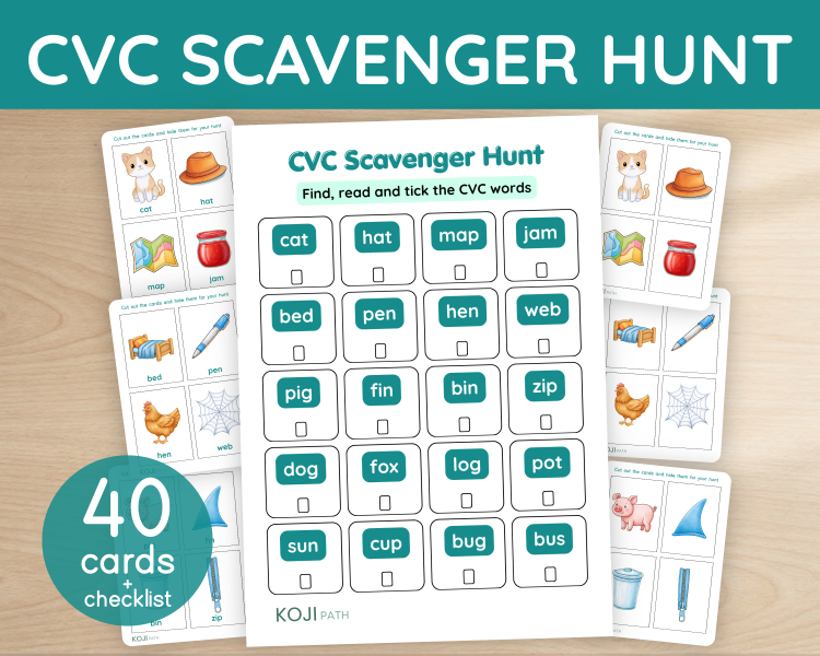 CVC Scavenger Hunt Printable | CVC Word Cards and Checklist