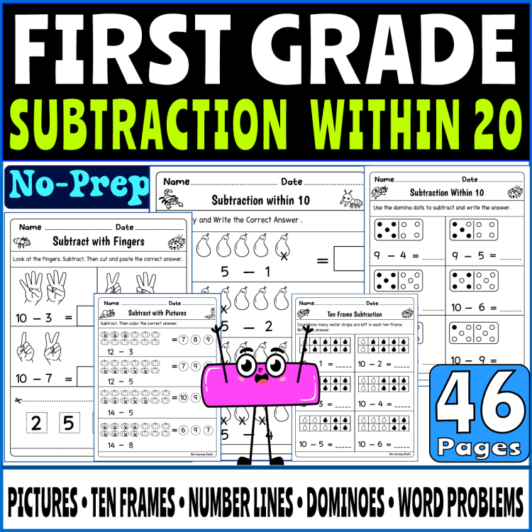 1st Grade Subtraction Within 20 – No-Prep Math Worksheets & Activities