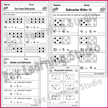 1st Grade Subtraction Within 20 – No-Prep Math Worksheets & Activities, image 3